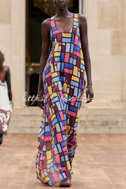 Color-block Plaid Print Sleeveless Maxi Dress – Loose Fit