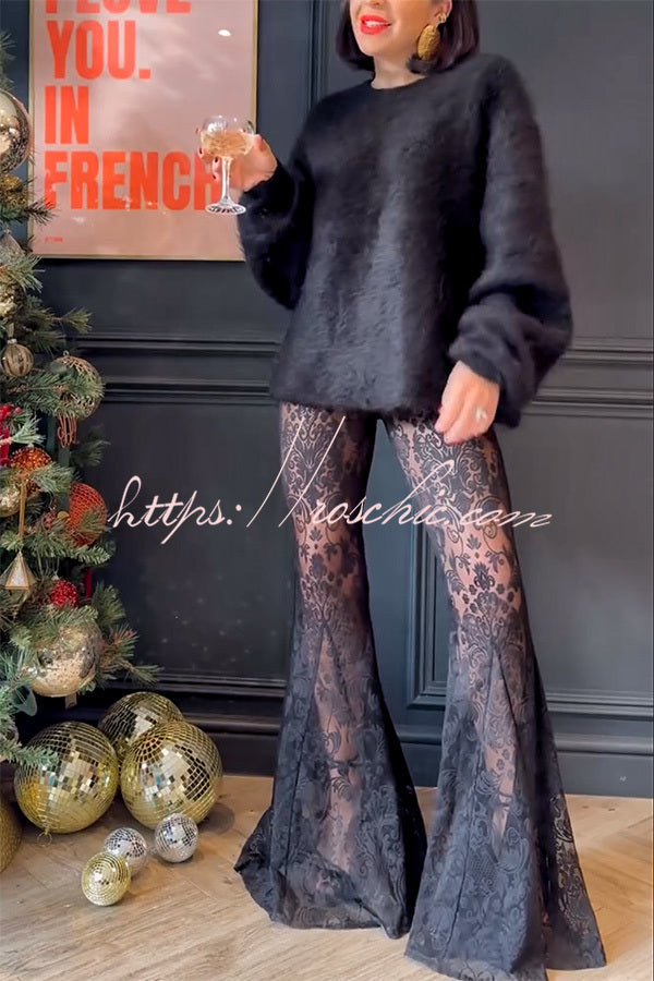 Pantalon extensible en dentelle avec ourlet en queue de poisson – Tenue de soirée taille haute