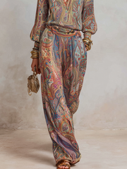 Paisley Print Wide Leg Pantsuit | Women's Pants Set