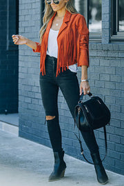 Cropped Faux Suede Jacket with Fringe Detail