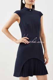 Military-Inspired Cap Sleeve High Neck Mini Dress