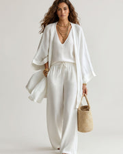 Sleeveless V-Neck Wide-Leg Three-Piece Set