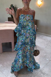 Floral Print Georgette Tiered Maxi Dress – Square Neck