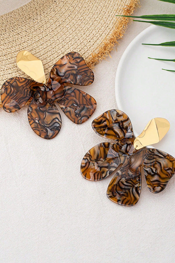 Acrylic Leopard Petal Flower Stud Earrings
