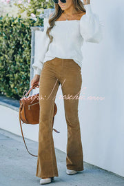 Women's Corduroy Bell Bottom Pants with Elastic Waist