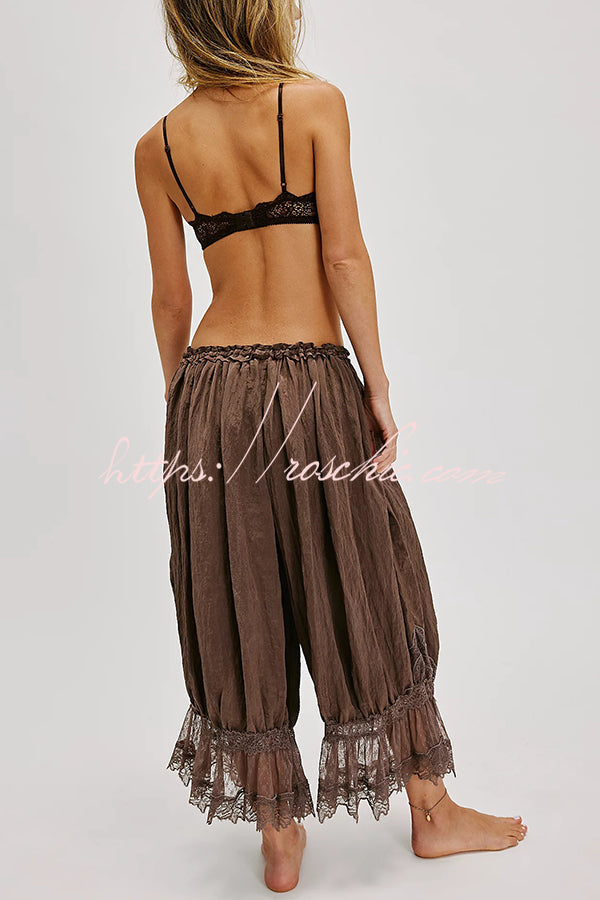 Elastic Waist Lace Hem Bloomer Pants – Loose Fit
