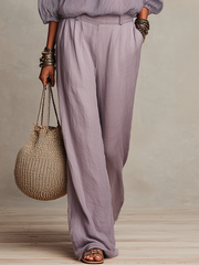 Lavender Tie-Neck Blouse and Wide-Leg Pants Set