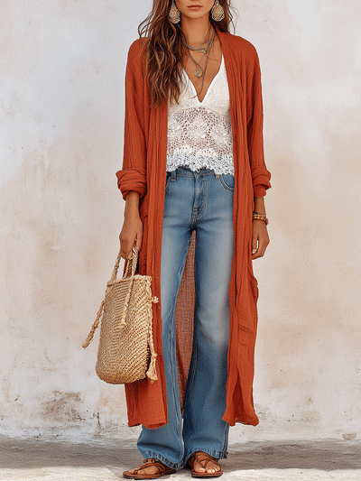 Clay Open-Front Maxi Cardigan for Vacation & Resort Wear