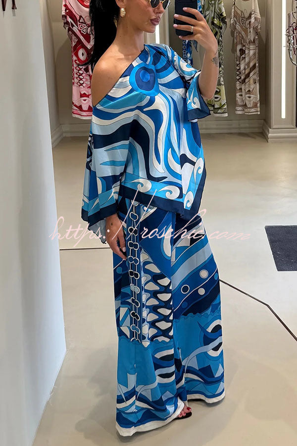 Satin Cape-Sleeve Top & Wide-Leg Pants Set | Vacation