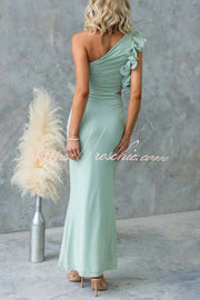 One-Shoulder Mesh Maxi Dress – Slim Fit Party Dress
