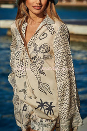 Satin Letter Print Shirt & Shorts Set | Loose Vacation Two-Piece