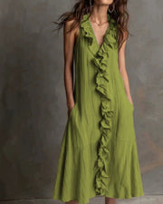 Ruffle-Front V-Neck Maxi Dress