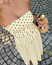 Vintage Polka Dot Strapless Ruffle Maxi Dress