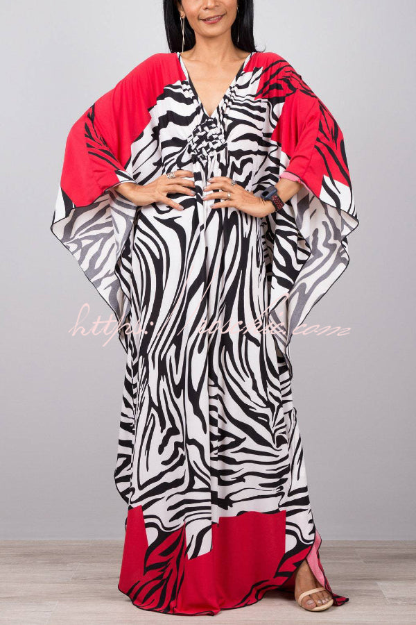 Printed Batwing Sleeve Loose Maxi Dress for Vacation