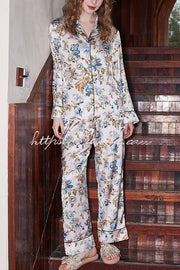 White Begonia Printed Long Sleeve Two-Piece Set