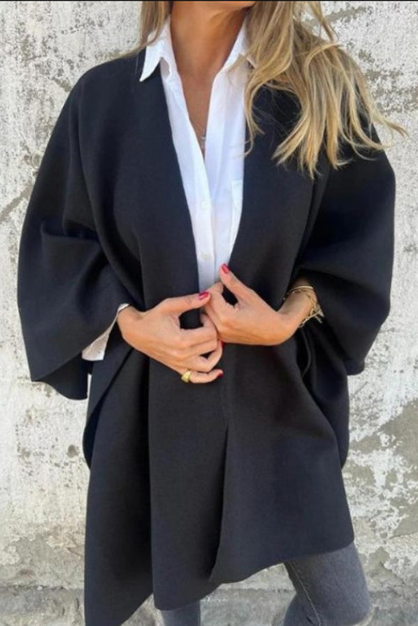 Women's Loose V-Neck Shawl Cape Jacket – Casual Long Sleeve
