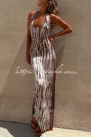 Tie-Dye Lace-Up Back Sleeveless Maxi Dress