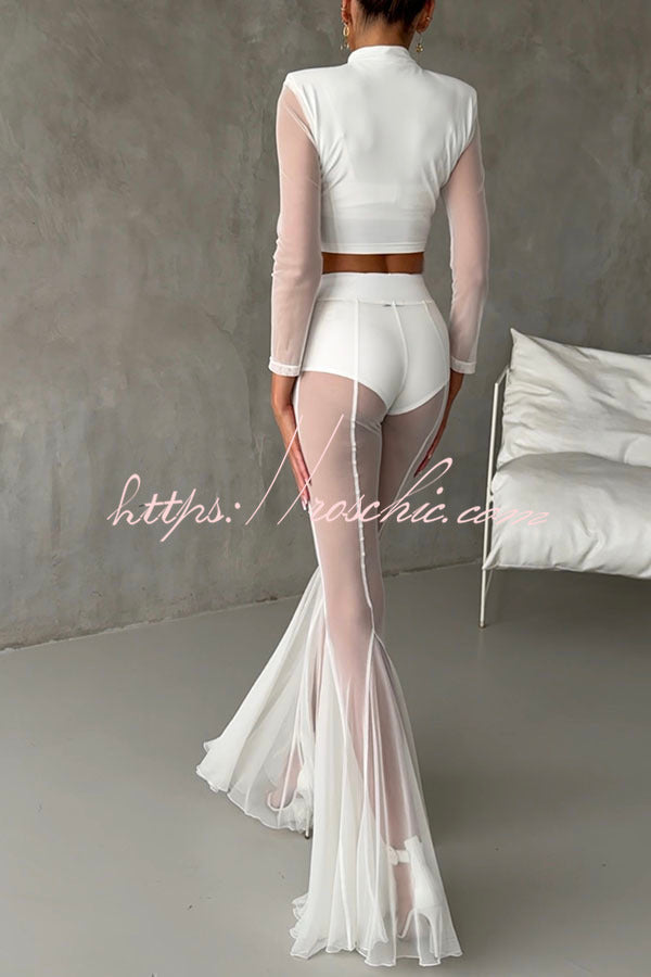 Pantalon taille haute en queue de poisson en maille – Tenue de soirée longueur cheville