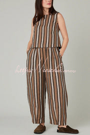 Striped Sleeveless Top & Wide-Leg Pants Set – Loose Fit