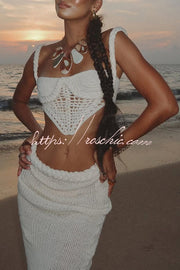 Crochet Knit Crop Tank Top with V-Hem & Braid Detail