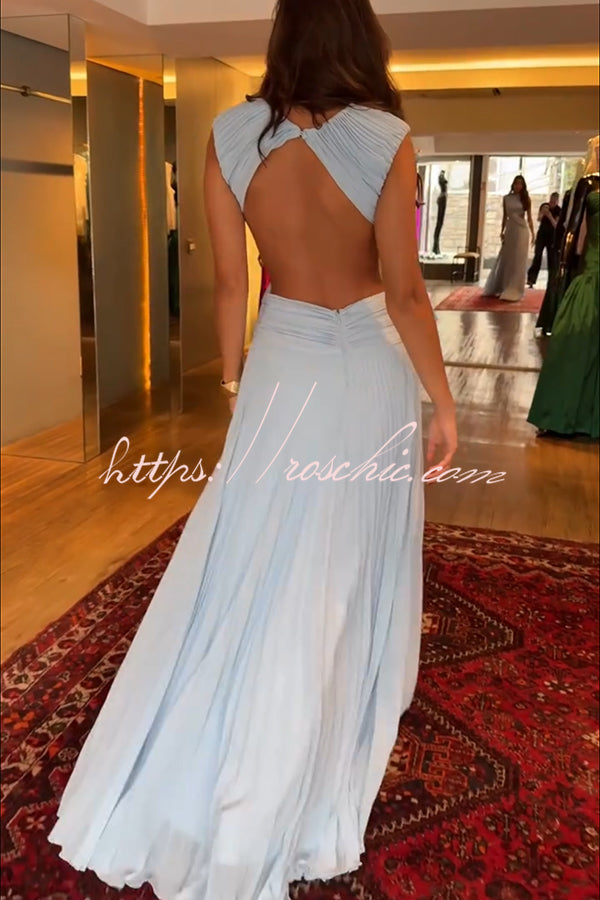 Pleated Chiffon Crossover Cutout Open Back Maxi Dress