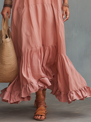 Dusty Rose Ruffle Hem Sleeveless Maxi Dress
