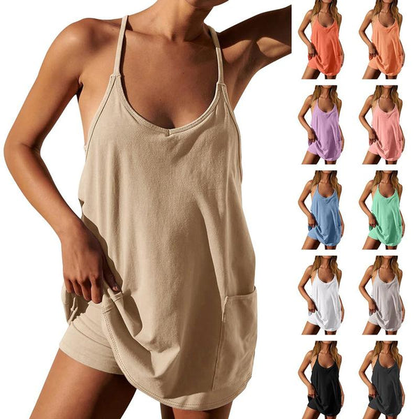 Women's Sleeveless Tennis Dress with Built-In Shorts