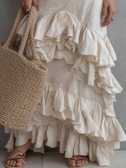 Textured Halter Neck Ruffle Hem Maxi Dress