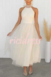 Tulle Halter Maxi Dress with Gathered Detail