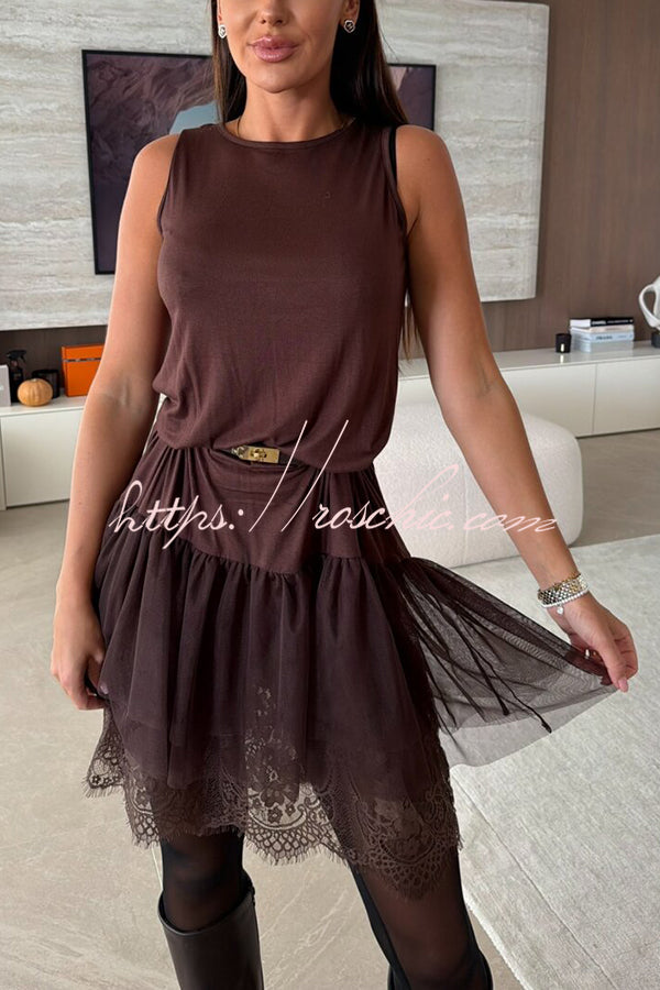Tulle Lace Tiered Hem Sleeveless Midi Dress – Casual Fit