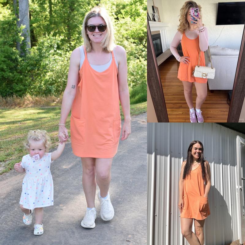 Tanming Women's Sleeveless Sports Romper Dress - Athletic V-Neck Spaghetti Strap Mini Sundress with Built-in Shorts, Pockets, Sporty Chic Design, Athleisure Women's Clothes for Summer, Spring Tennis,summerwins,summeroutfits,vacationoutfits,beachoutfits