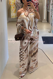 Satin Cape-Sleeve Top & Wide-Leg Pants Set | Vacation