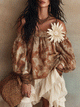 Off-Shoulder Bluse med blomstertryk i sandbeige
