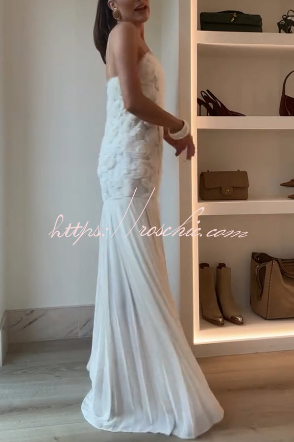 Floral Applique Pleated Chiffon Maxi Slip Dress
