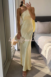 Robe longue en satin à une épaule – Robe de soirée longueur cheville