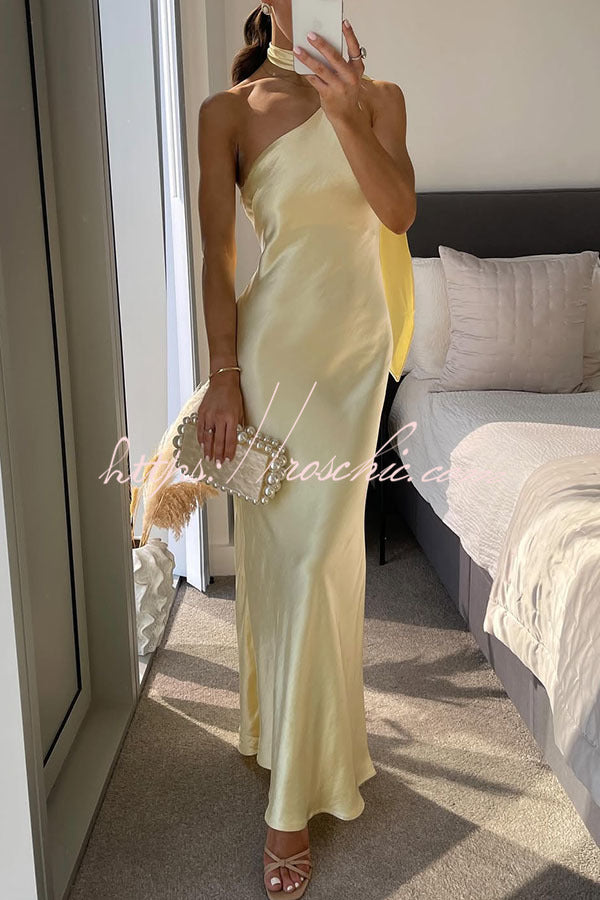 Robe longue en satin à une épaule – Robe de soirée longueur cheville