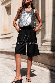 Sequin Sleeveless Vest Top | Loose Fit Round Neck