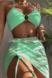Spaghetti Strap Pleated Three-Piece Swimsuit Set