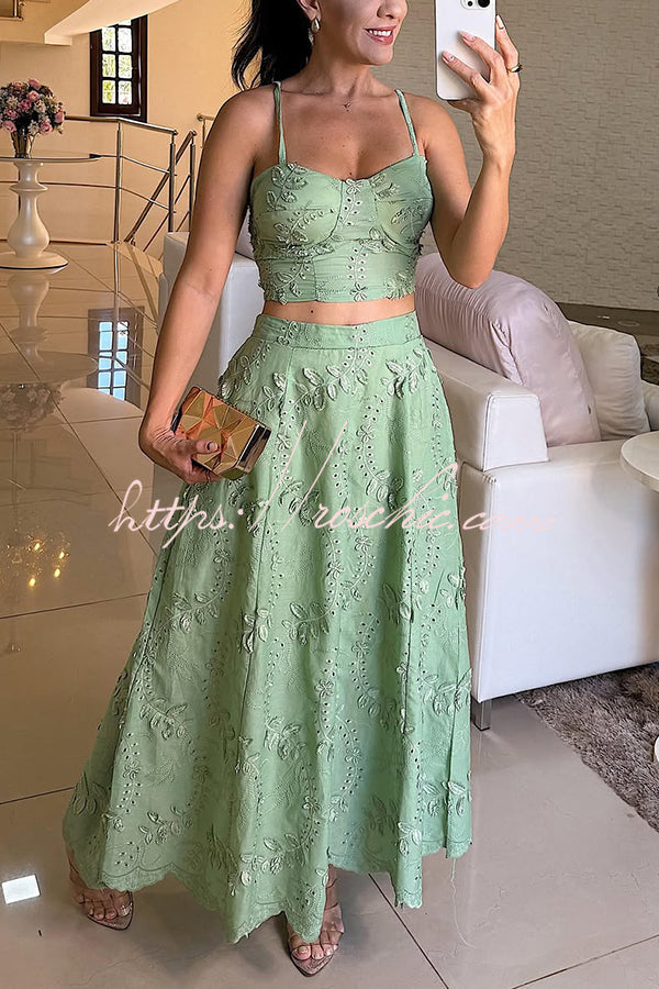 Floral Embroidery Smocked Tank Top and Maxi Skirt Set