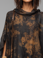 Black Abstract Print Poncho Top | Relaxed Draped Fit