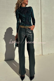 Faux Leather Straight-Leg Pants with Pockets