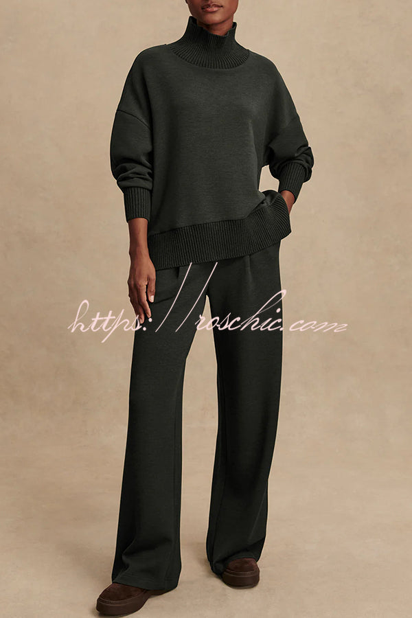 High-Neck Long Sleeve Sweatshirt and Loose Pants Lounge Set
