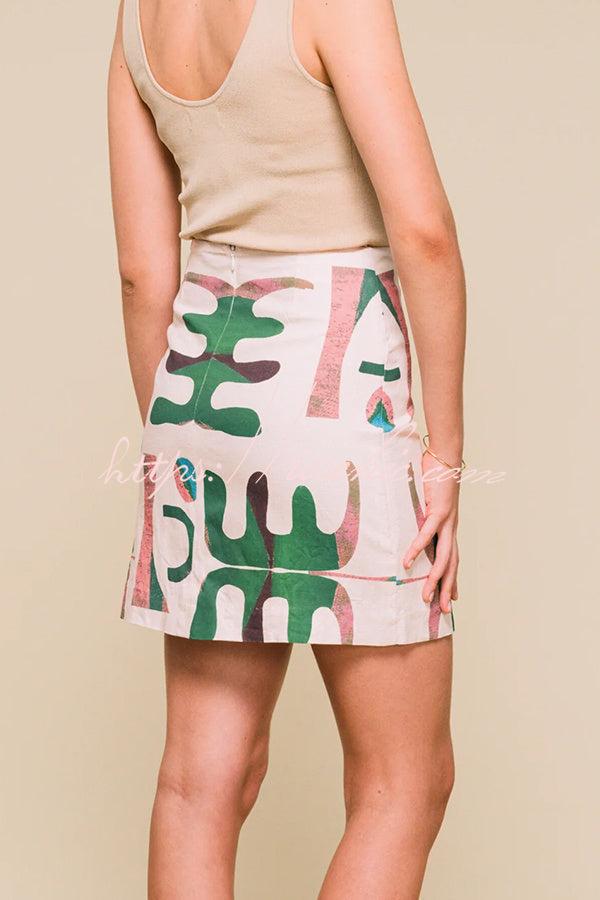 Abstract Geometric Print High-Waisted Mini Skirt
