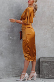 One Shoulder Satin Midi Dress for Parties