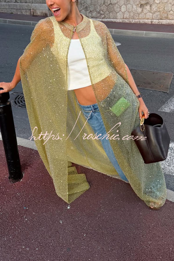 Sheer Sequin Maxi Cape Cover-Up for Party & Vacation