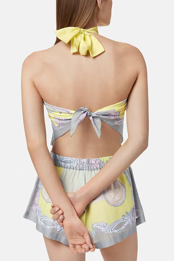 Satin Print Halter Top & Loose Shorts Set | Vacation Style