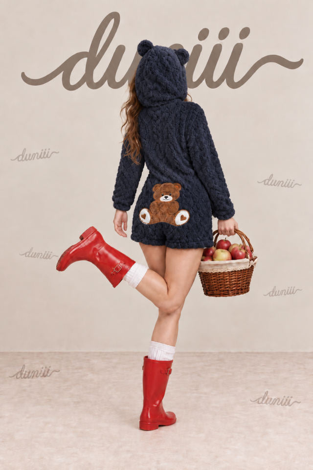 Duniii Original Teddy Bear Plush Hooded Romper