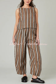 Striped Sleeveless Top & Wide-Leg Pants Set – Loose Fit