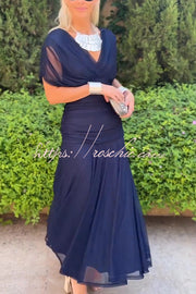 Printed V-Neck Waisted Mesh Maxi Dress for Vacation