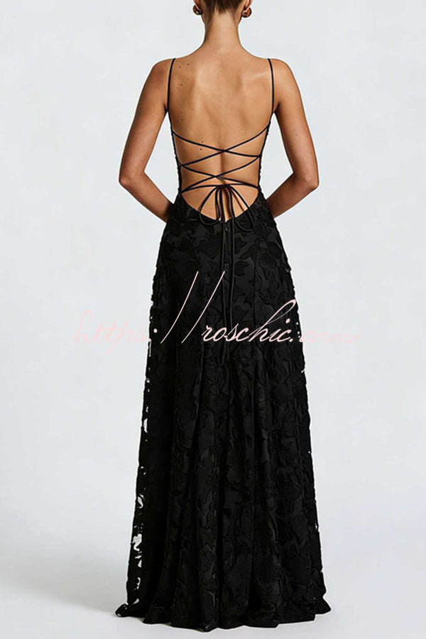 Floral Burnout Cowl Neck Lace-Up Back Maxi Dress